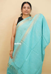 Aqua Blue - Sithara - Semi Tussar saree Golden zari Checks in body with Zari Border